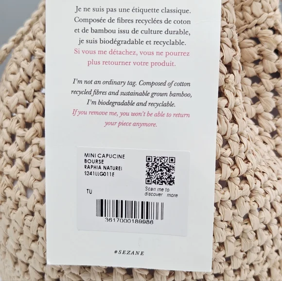 NWT SEZANE CAPUCINE MINI BAG - NATURAL RAFFIA - Picture 3 of 9